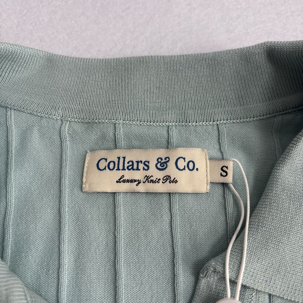 Collars & Co Maranello Polo Men S Light Green Cotton Silk Knit Ribbed Preppy NWT - Picture 3 of 6